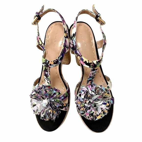 TAHARI Bangle Espadrille Sandals 7.5M Floral Print Jute Spring Summer Festival - Picture 3 of 15